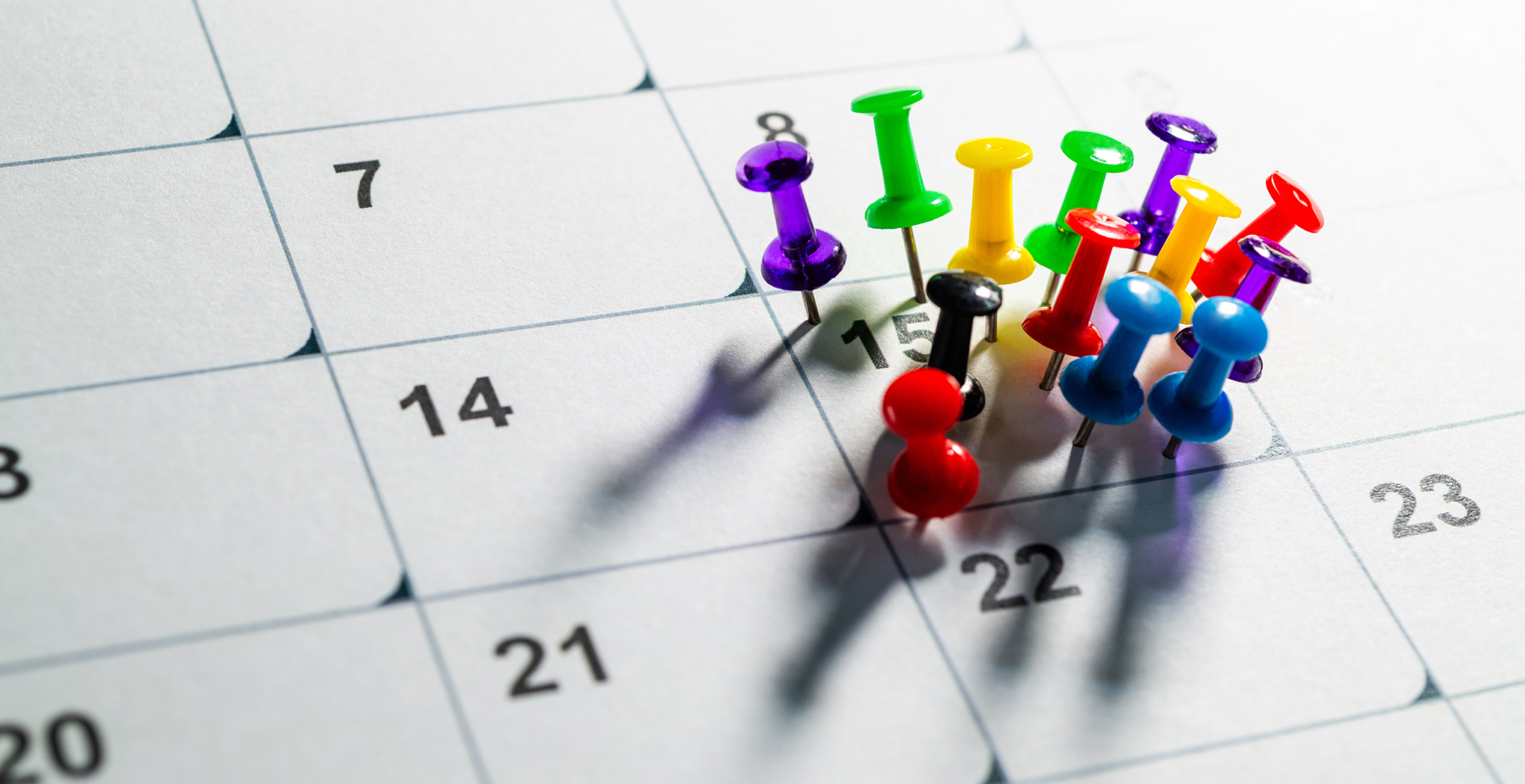 Calendar with date marked by pushpins